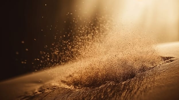 Dust particles sprayed by the wind. Sand on the ground or dust on the floor. Generative AI