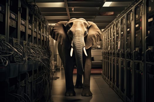 Elephant in the server room. Concept of the big data and digital fragility. Generated AI