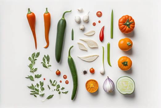 Fresh vegetables for cooking. Set of juicy vegetables on white background. Generated AI