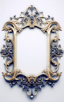Golden ornamental frame in royal or empire style. Retro golden frame with vintage ornament. Generative AI