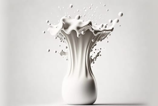 Milk splash with drops flying away. Splasj crown in the white milk. Generated AI