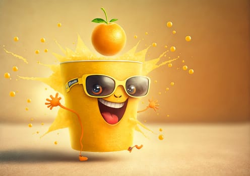 Funny monster juice. Cute glass of juice character with splashing fresh beverage. Generated AI
