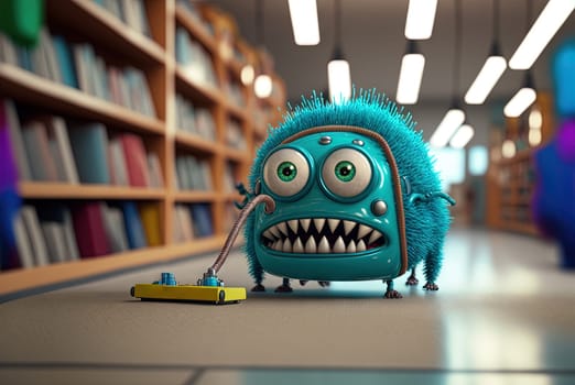 Vacuum cleaner cute and funny monster in the room. Dustsucker mascot character. Generated AI