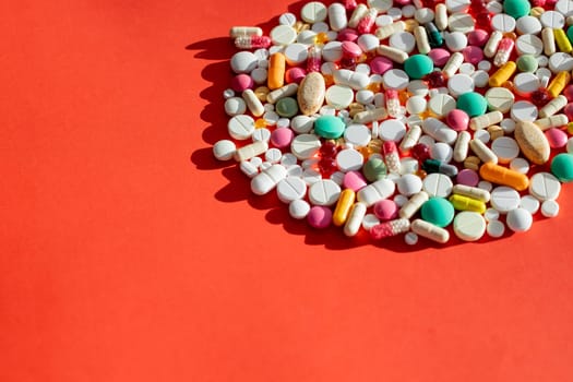 Heap of medicine pills. Background made from colorful pills and capsules