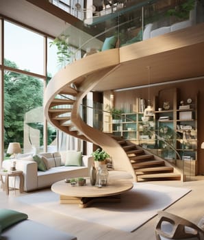 Minimalistic stairs in modern villa interior. High quality photo