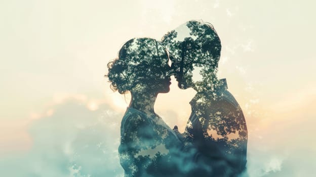 young couple in love , beautiful nature background , valentines day pragma