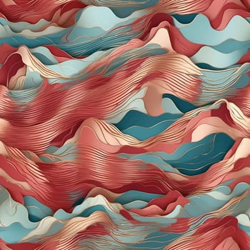 This seamless pattern features abstract wavy red and blue waves.