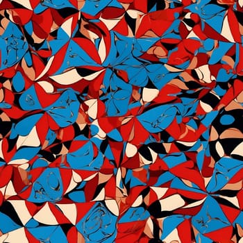 This photo showcases a seamless pattern painted with red, white, and blue shapes.