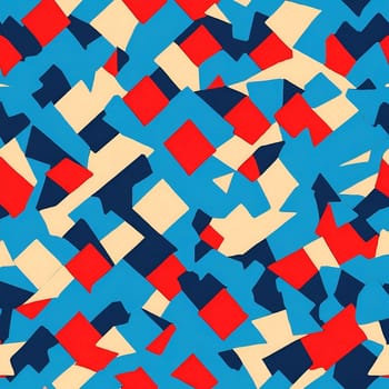A seamless pattern showcasing a vibrant blue and red background filled with numerous red and white squares.