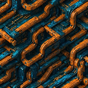 A seamless pattern featuring a plentiful assortment of orange and blue pipes.