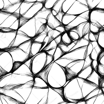 A black and white abstract pattern consisting of geometric shapes seamlessly repeating.