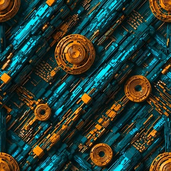 A seamless pattern featuring a mix of blue and yellow colors, creating an abstract background filled with circles.
