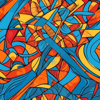 A seamless pattern showcasing a painting with a vibrant blue and orange abstract design.