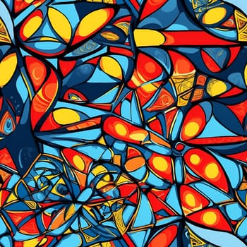 A vibrant painting featuring an array of different colors and shapes, forming a seamless pattern.