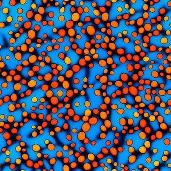 A seamless pattern featuring a blue background adorned with vibrant orange and yellow circles.