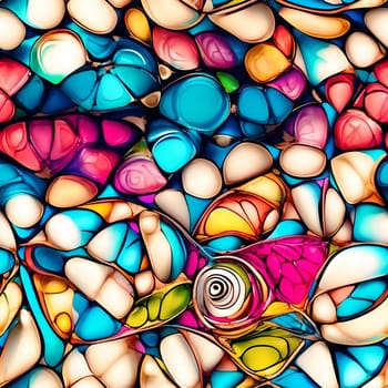 A vibrant painting of a fish surrounded by an array of different colors, forming a seamless pattern.