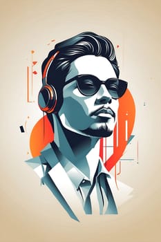 A cool and trendy photo of a man wearing headphones and sunglasses, embodying the fashion-forward look of a contemporary music enthusiast.