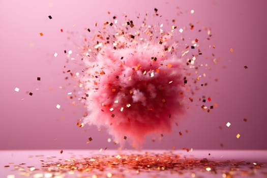 Splash of pink dust and gold color glitter for trendy background, luxury pink wallpaper.