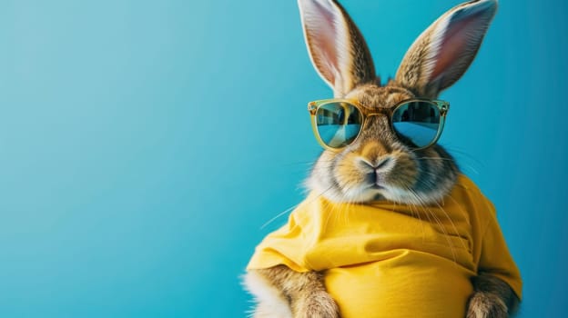 Cool rabbit wearing sunglasses and yellow tee