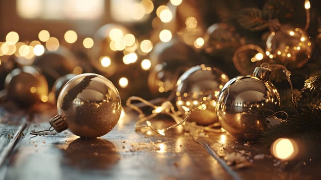 golden color glass christmas balls, generative ai. High quality photo
