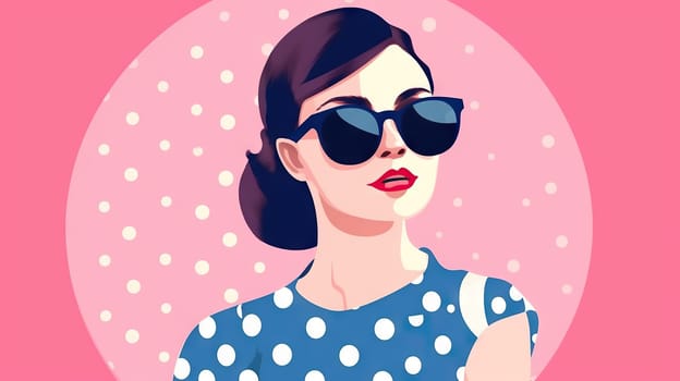 Stylized illustration of a woman with a fashionable updo and sunglasses in a retro-inspired design - Generative AI