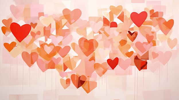 A vivid array of hand-painted hearts in shades of red and pink on a soft background - generative AI