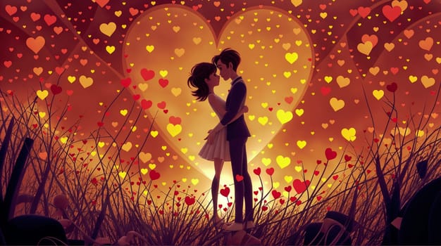 Eternal Love, A Passionate Kiss Blossoms in a Heart-Crafted Paradise - Valentine's day concept - generative AI