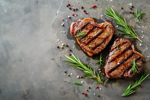 grilled beef steak for valentines day pragma in black background