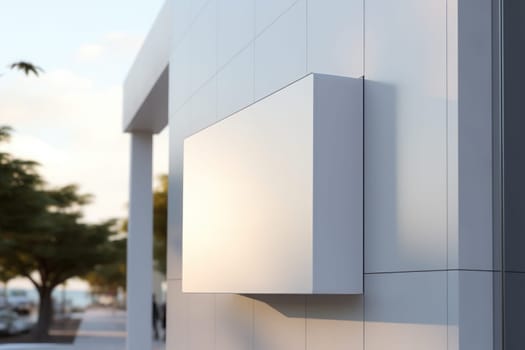 Modern white facade sign logo mockup and no logo perspective view. Generative AI.