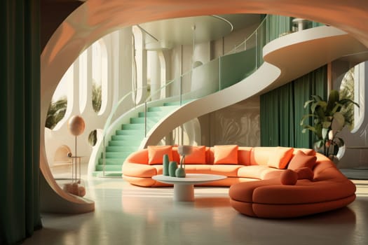 Abstract interior contemporary architecture visualisation gentle curves forming the walls. Generative AI.
