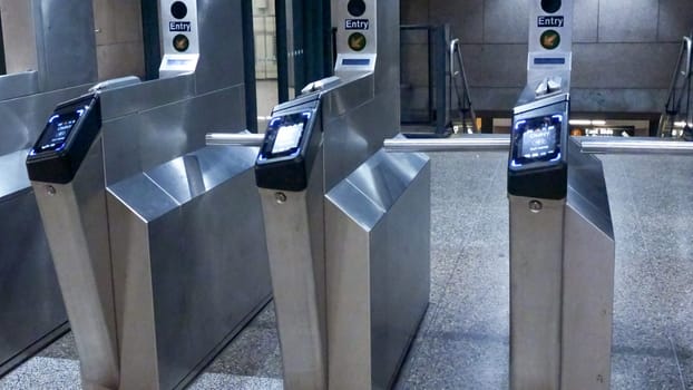 OMNY MTA Contactless fare payment system at grand central terminal. New York Subway station. NY, USA - July 15, 2023