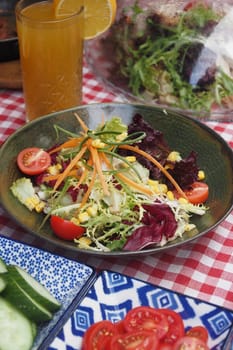 Close up bowl of mixed vegetables salad.