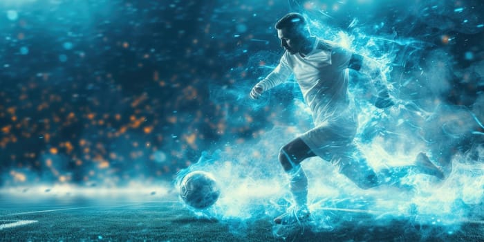 Soccer or Football player. Champion tournament banner. Generative AI.