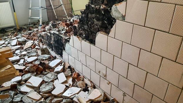 Ruined abandoned room in a house requiring major repairs