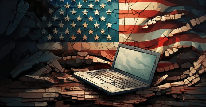 American Flag Concept on Laptop Keyboard: Symbolizing Business Communication in the USA.