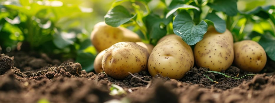 Potatoes growing in the garden. selective focus. Food. Generative AI,