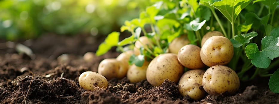 Potatoes growing in the garden. selective focus. Food. Generative AI,