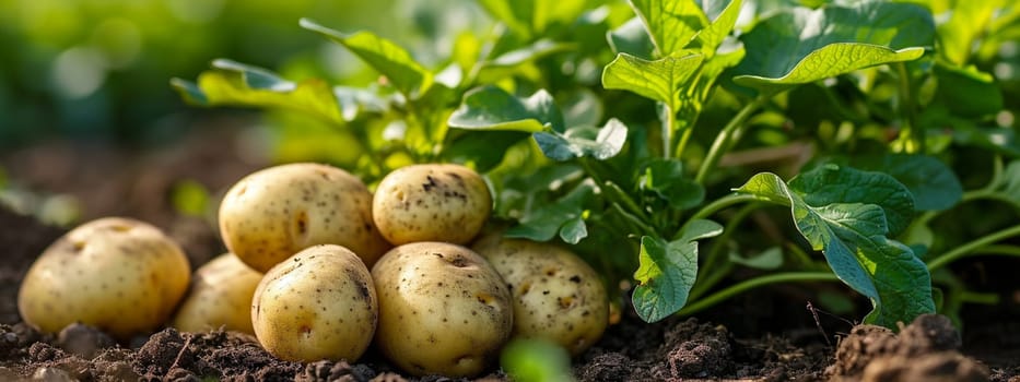 Potatoes growing in the garden. selective focus. Food. Generative AI,