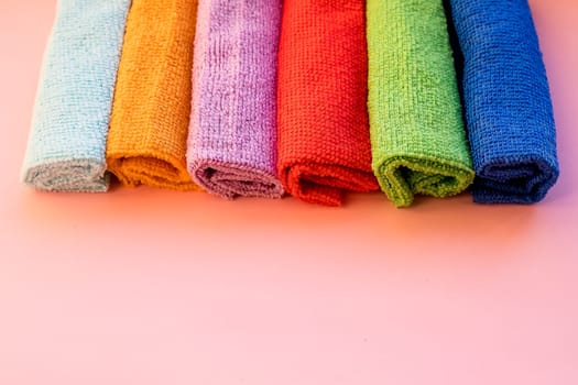 colorful microfiber cleaning towels, over white background