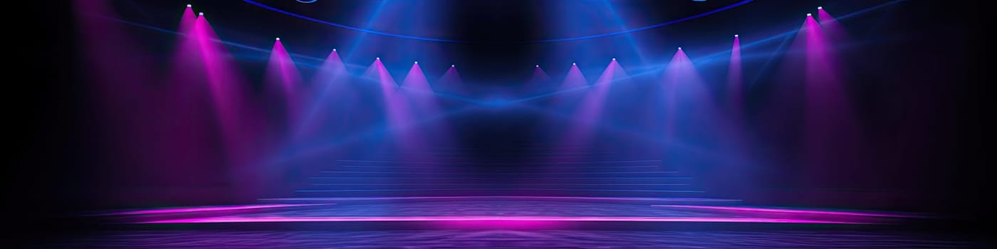 The dark stage show empty dark blue purple pink background with neon light, clear stand