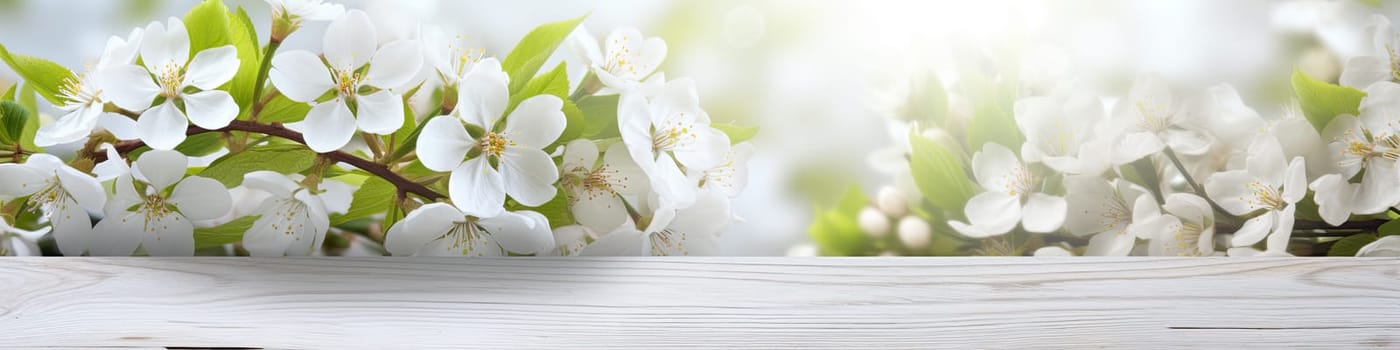Spring background with a white blossoms, flooring concept