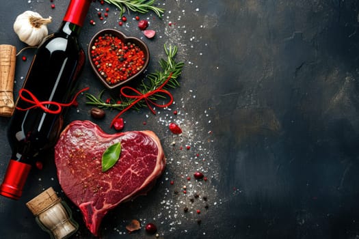 grilled beef steak for valentines day pragma in black background