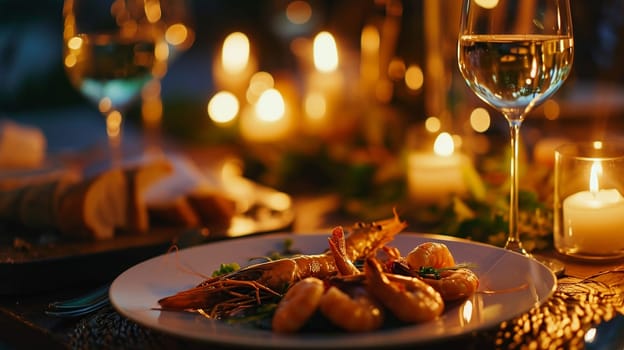 Romantic dinner by candlelight. selective focus. Food Generative AI,