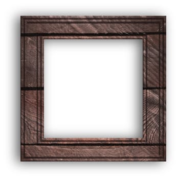 Blank square brown wooden frame on isolated background