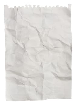 Torn and crumpled sheet from a notebook on a white isolated background