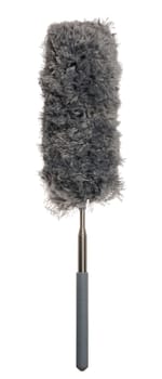 Broom on a telescopic tube for cleaning dust on an isolated background