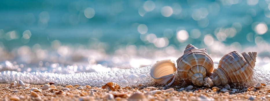 Beautiful seashells on the seashore. selective focus. nature Generative AI,