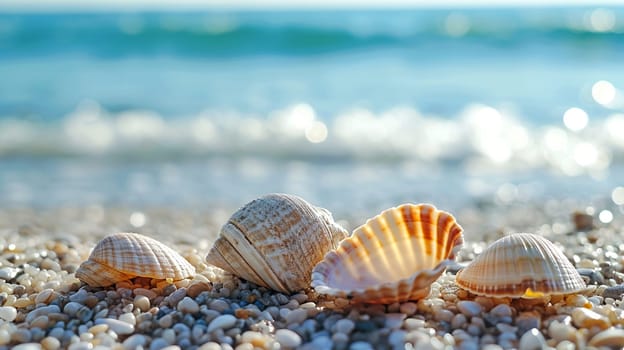 Beautiful seashells on the seashore. selective focus. nature Generative AI,