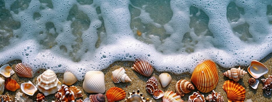 Beautiful seashells on the seashore. selective focus. nature Generative AI,