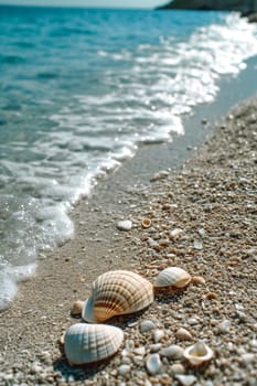 Beautiful seashells on the seashore. selective focus. nature Generative AI,